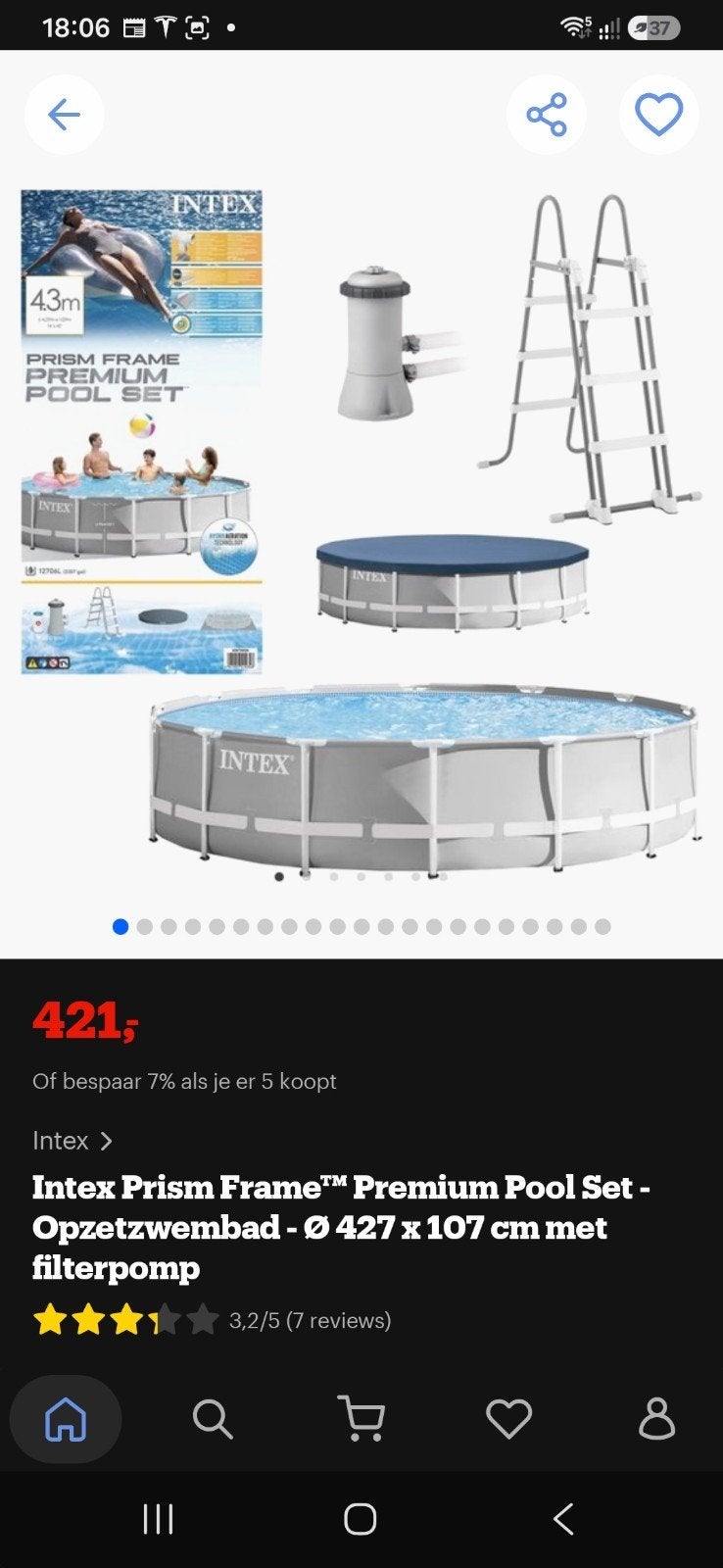 Intex opzetzwembad Ø 427 x 107, Ophalen, Gebruikt, 80 tot 120 cm, Rond