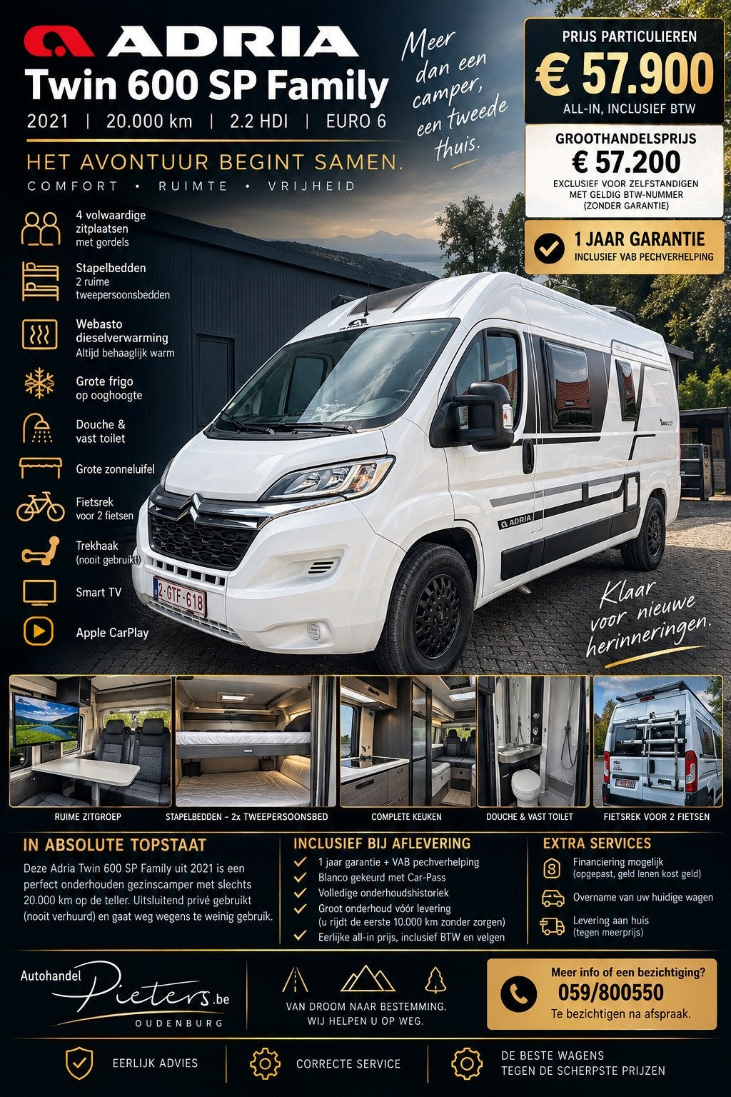 Citroën Jumper Buscamper - Adria Twin 600 sp Family - Stape, Auto's, Voorwielaandrijving, 4 zetels, Gebruikt, Euro 6