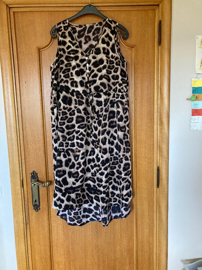 Bruin getijgerd lang kleed, Shein, large, Kleding | Dames, Bruin, Maat 42/44 (L), Ophalen of Verzenden, Zo goed als nieuw