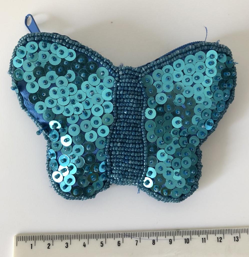 Portefeuille papillon bleu vif avec paillettes et perles, Enlèvement ou Envoi, Utilisé, Bleu, Autres marques