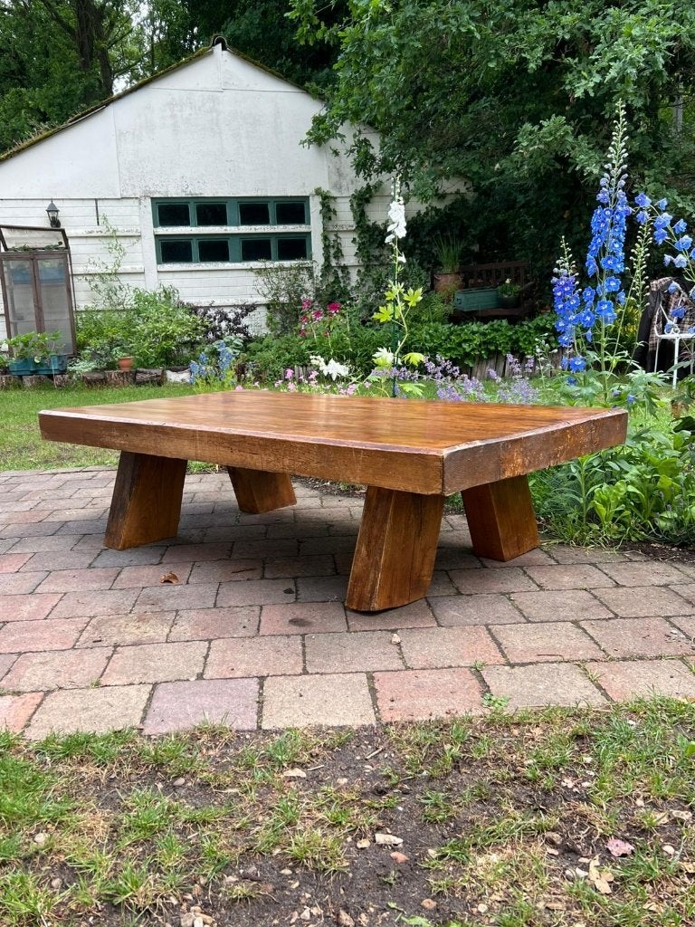Massief eiken salontafel – Brutalist / Arts & Crafts stijl, Huis en Inrichting, Ophalen, Brutalist, Eikenhout, 50 tot 100 cm