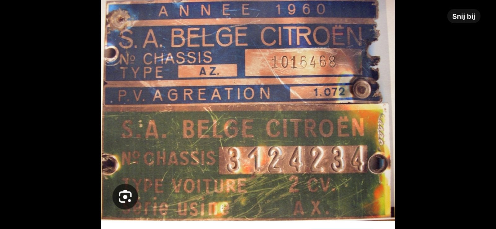 Plaque de châssis Citroën 2CV, Enlèvement ou Envoi