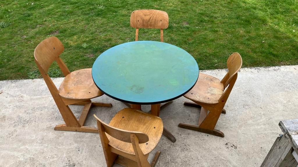 Vintage Casala set 4 stoelen en tafeltje, Ophalen, Gebruikt, Twee, Bruin