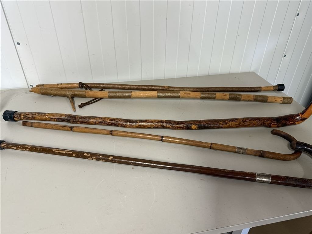 Set Vintage Wandelstokken met Gesneden Zilveren Kragen, Diversen, Wandelstokken, Ophalen of Verzenden, Gebruikt