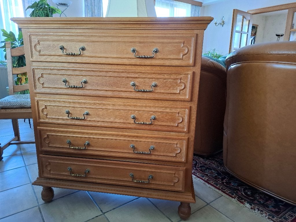 Eiken commode met 5 lades, Ophalen, Gebruikt, 5 laden of meer, 100 tot 150 cm