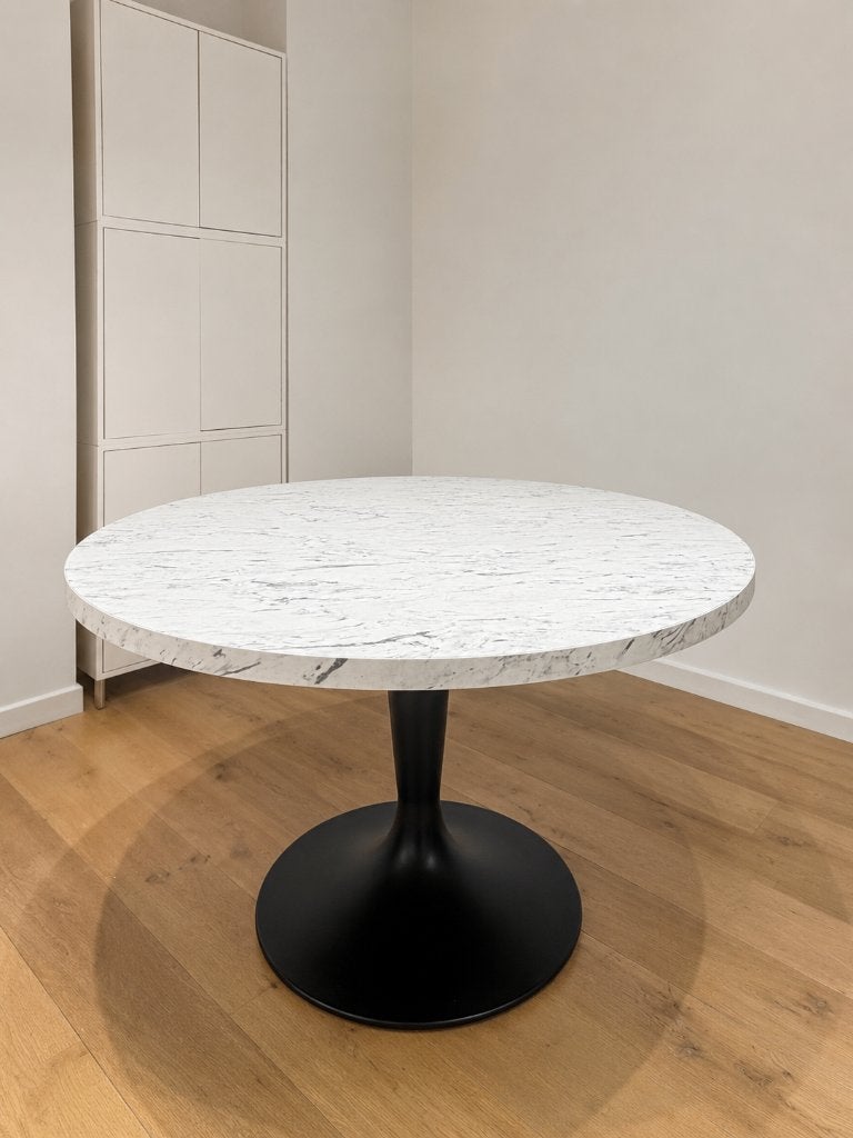 Table ronde effet marbre gris, Huis en Inrichting, Tafels | Eettafels, Zo goed als nieuw, 150 tot 200 cm, 150 tot 200 cm, Vijf personen of meer