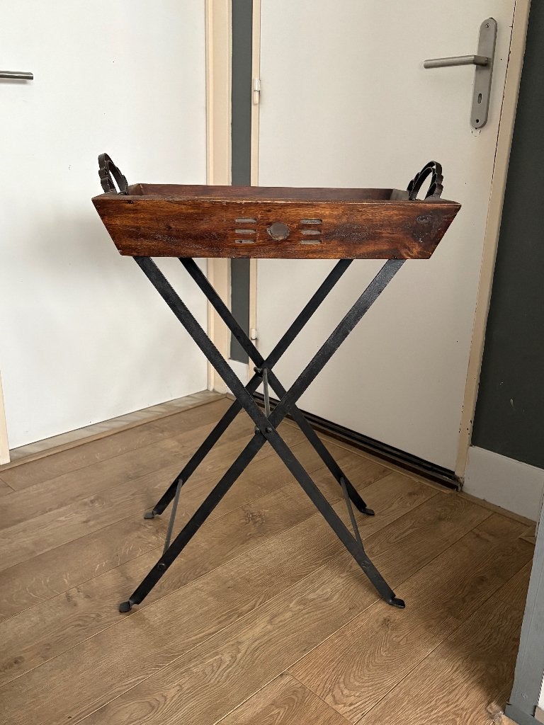 Houten butlertray met staander, Ophalen, Zo goed als nieuw, Rechthoekig, Hout