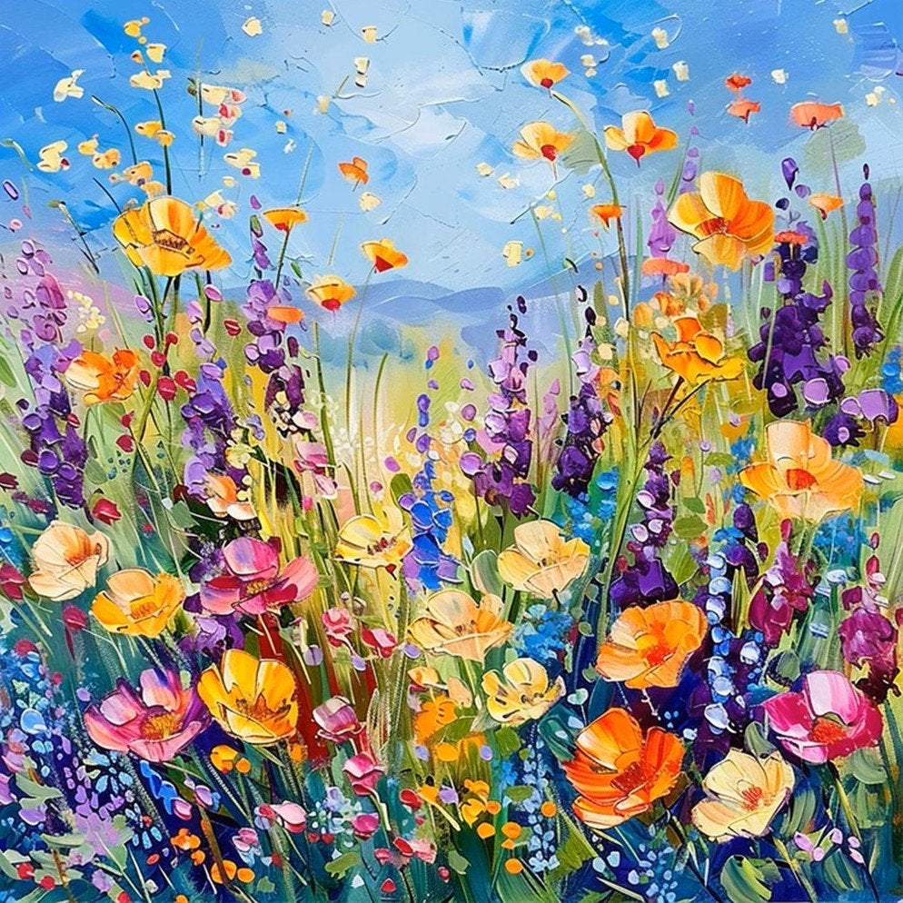 30x30cm Diamond Painting bloemen veld (rond) nr 289, Ophalen of Verzenden, Nieuw, Landschappen, Diamond painting