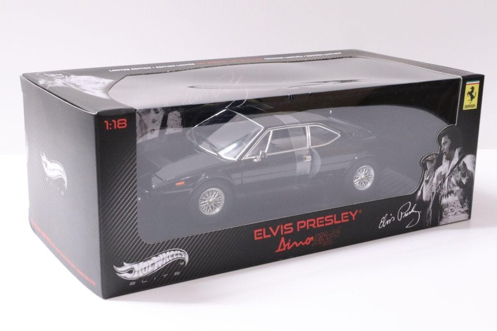 1:18 Hot Wheels Elvis Presley Dino 308 GT4 zwart., Ophalen of Verzenden, Nieuw, Auto, Hot Wheels