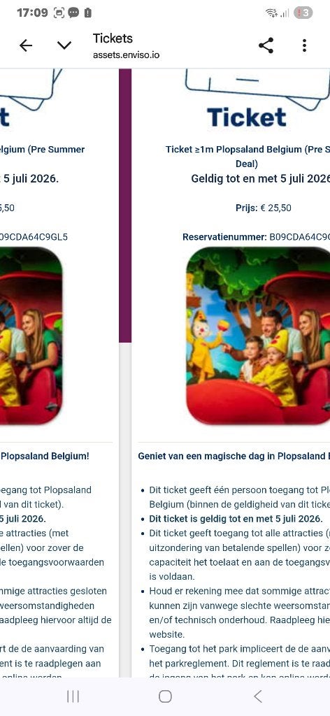 2 tickets plopsaland, Tickets en Kaartjes, Twee personen, Ticket of Toegangskaart
