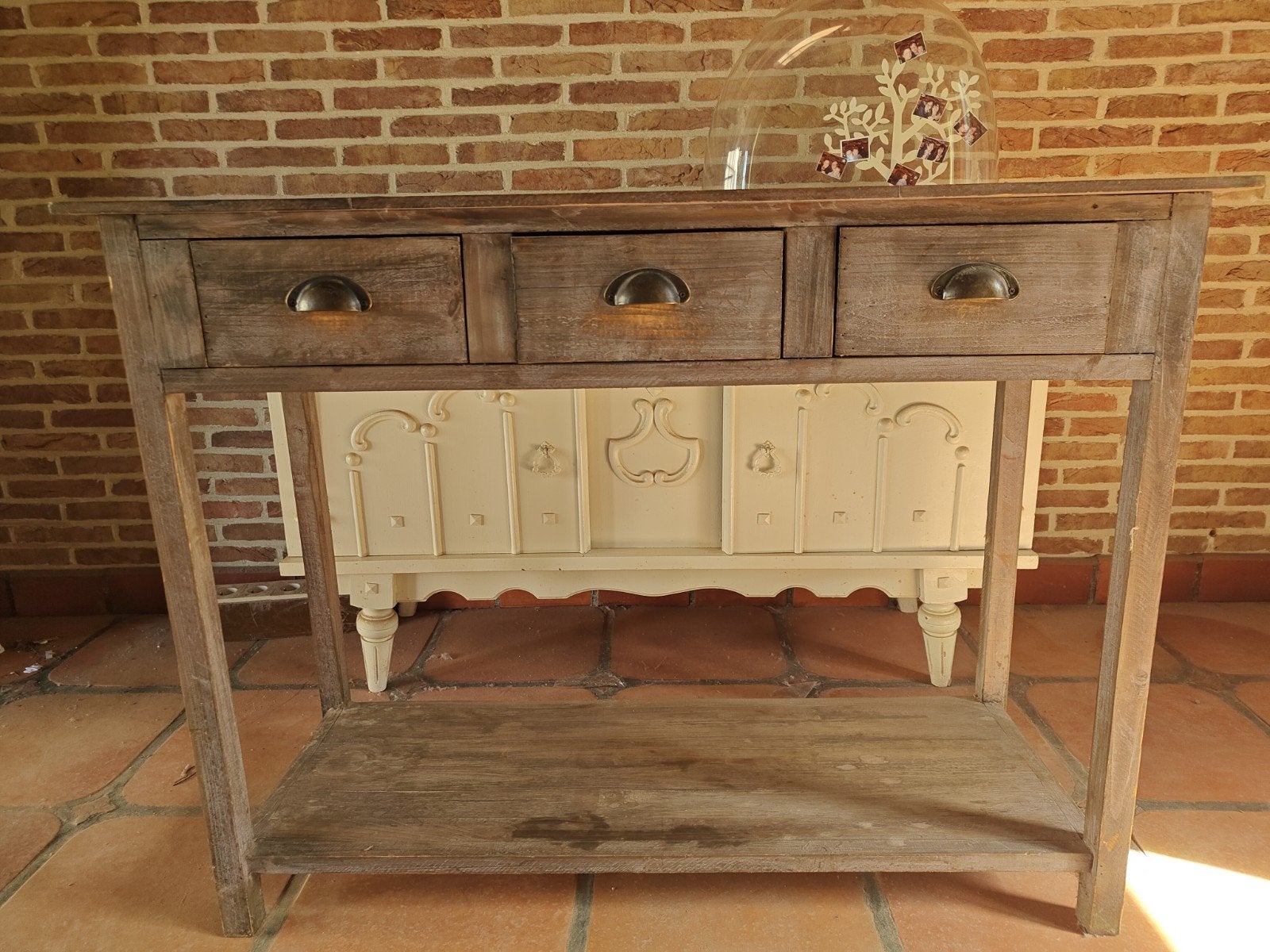 Mangohouten kastje / consoletafel met 3 laden, Huis en Inrichting, Ophalen of Verzenden