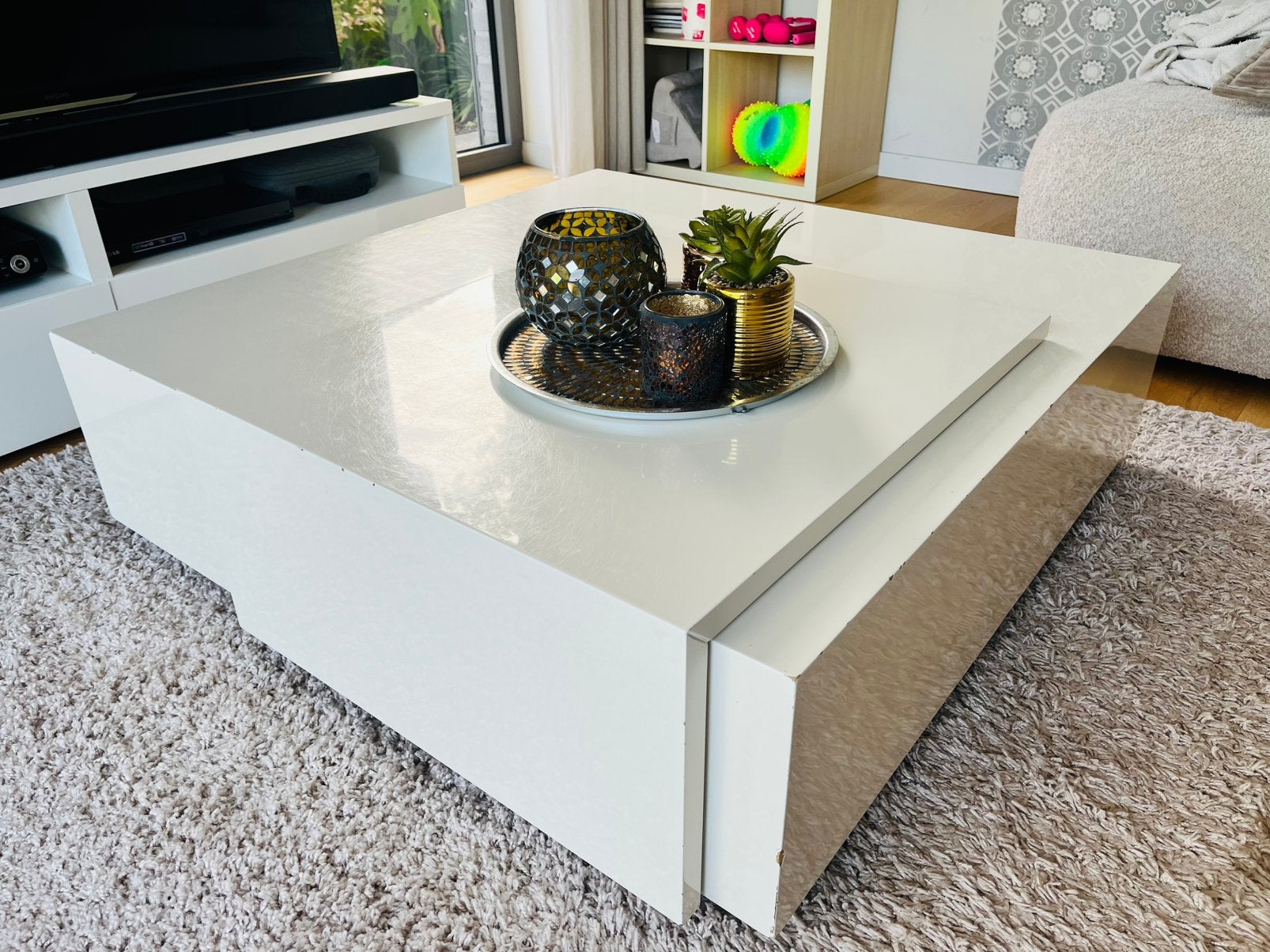 Witte salontafel, Huis en Inrichting, Tafels | Salontafels, Ophalen, Vierkant, Zo goed als nieuw, Modern