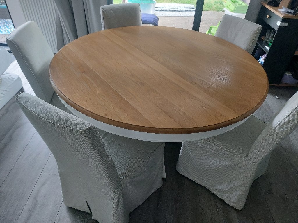 ronde tafel landelijk met of zonder stoelen, Cinq personnes ou plus, Rond, 50 à 100 cm, Comme neuf