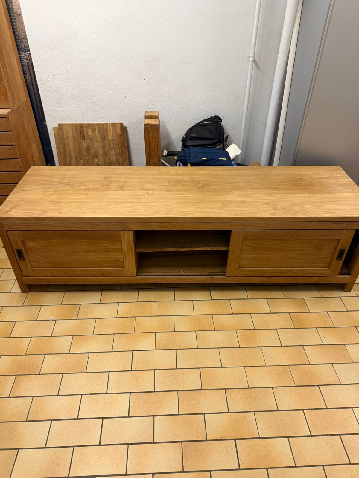 Mooie tv-kast in teak met schuifdeuren, Enlèvement, Comme neuf