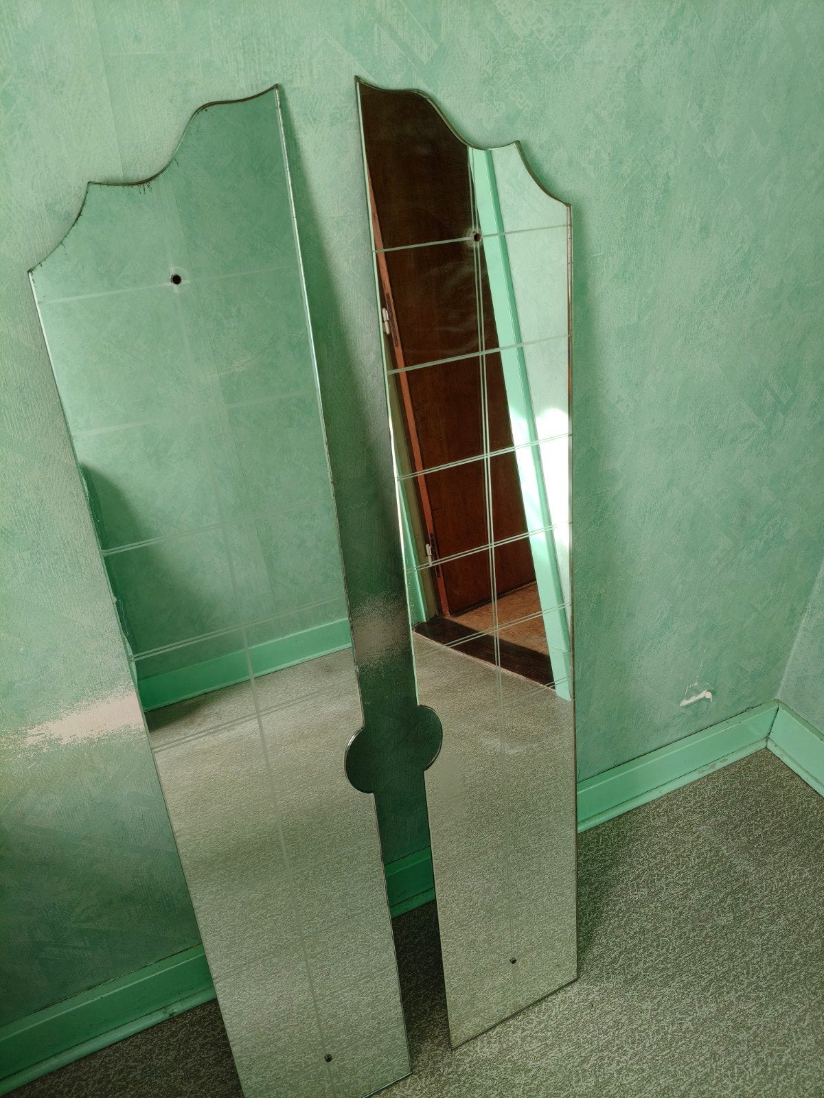 Twee langwerpige Vintage wand spiegels Art-Deco, Ophalen