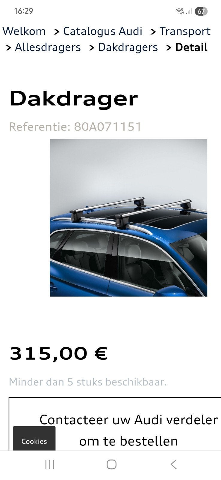 Dakdragers audi Q5 type 8R, Ophalen, Nieuw