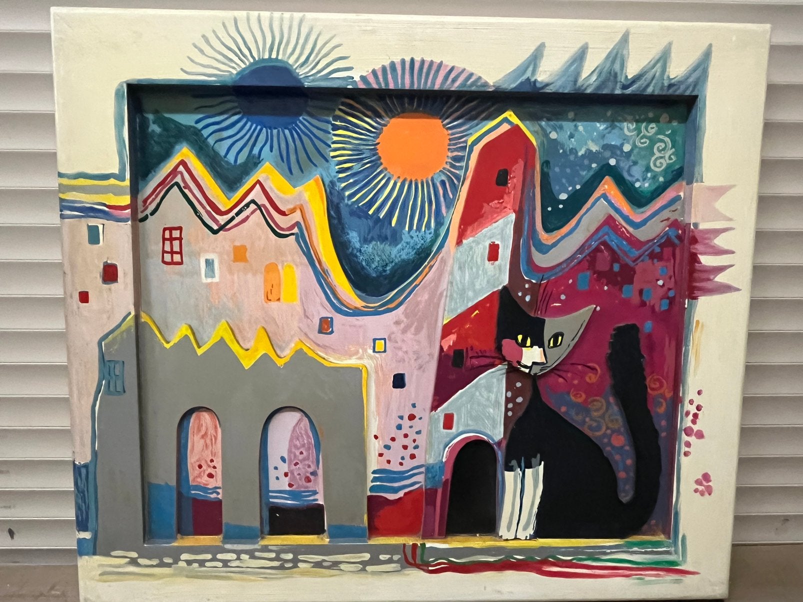Rosina Wachtmeister peint des chats en 3D, Antiquités & Art, Art | Peinture | Moderne, Enlèvement ou Envoi, Bois