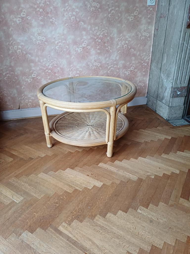 Ronde salontafel met glazen blad, Huis en Inrichting, Ophalen, 50 tot 100 cm, Rond, 50 tot 100 cm