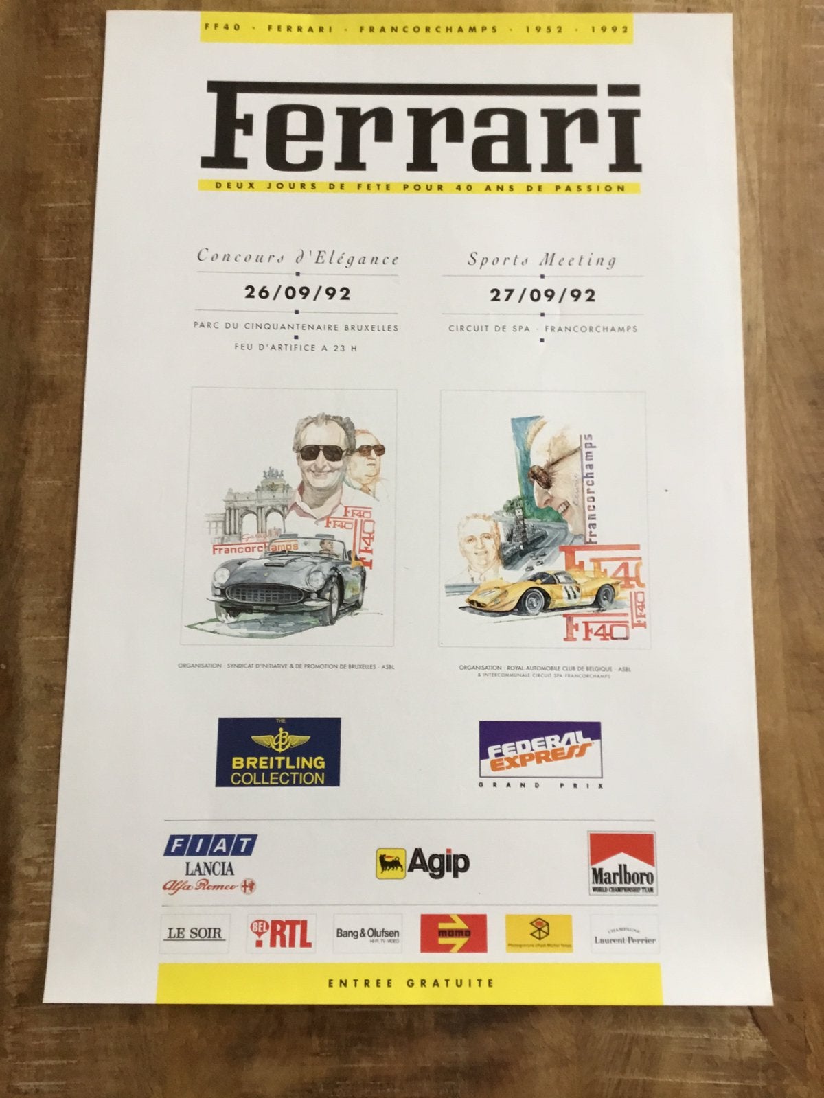 Affiche Ferrari Spa Francorchamps 1992, Enlèvement ou Envoi, Comme neuf