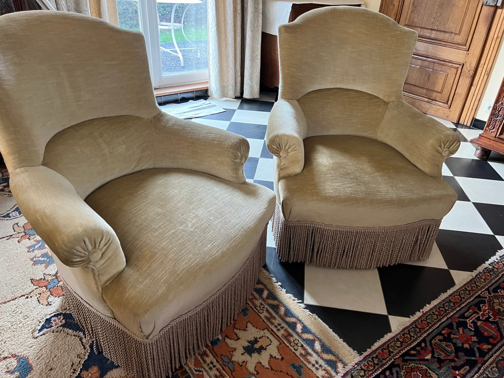 Paire de fauteuils Crapauds vintage — Velvet, Maison & Meubles, Fauteuils, Enlèvement, Utilisé