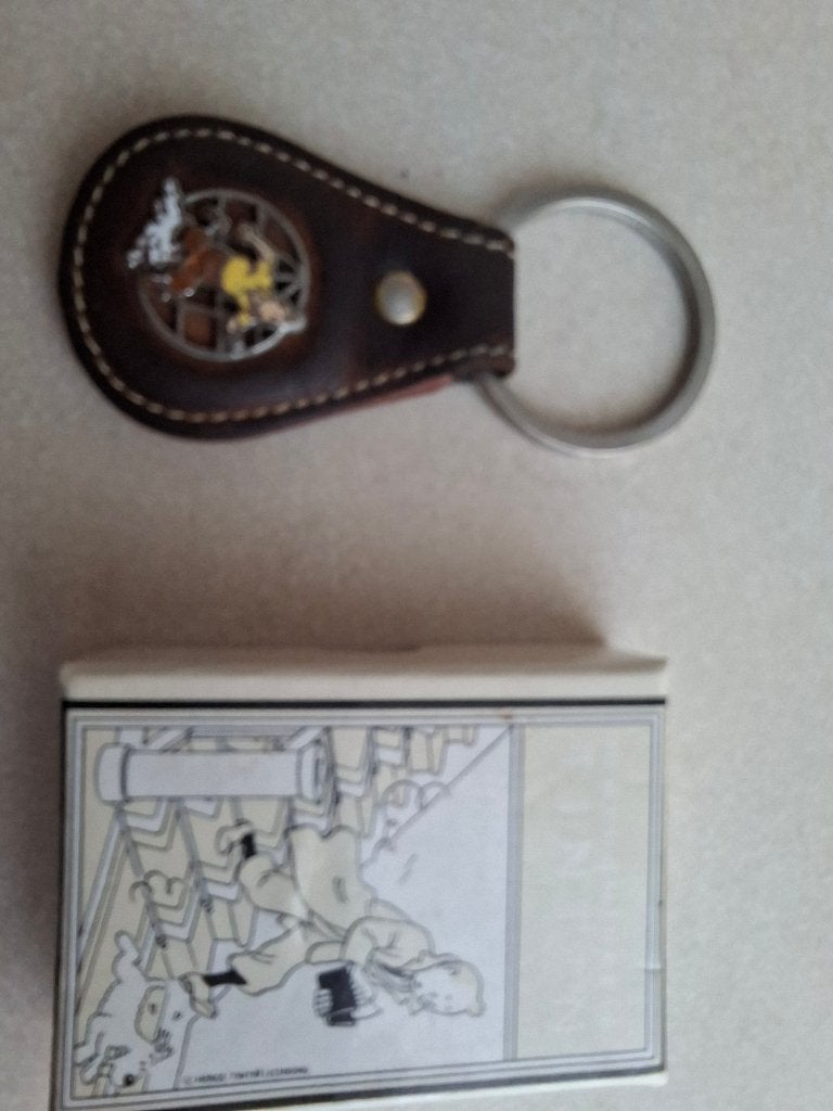 Vintage Kuifje Lederen Sleutelhanger CITIME met Doosje, Ophalen, Kuifje, Gebruikt, Overige typen