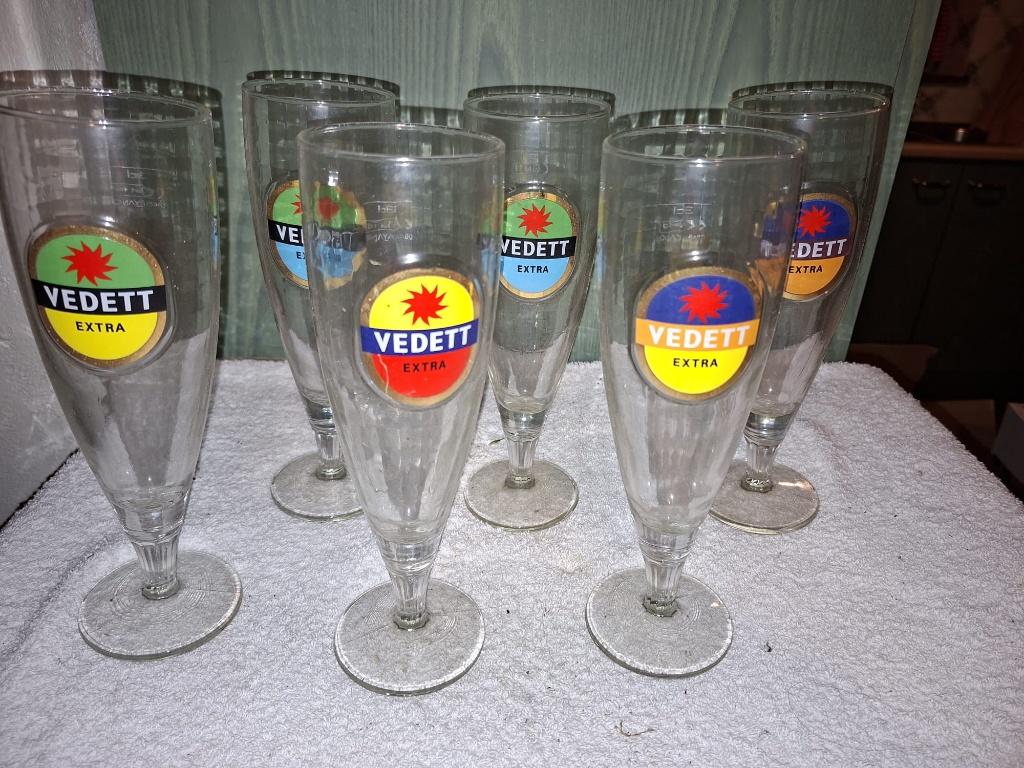 6 oude glazen Vedett bier, jaren 1980, Verzamelen, Ophalen of Verzenden, Nieuw, Glas of Glazen, Overige merken