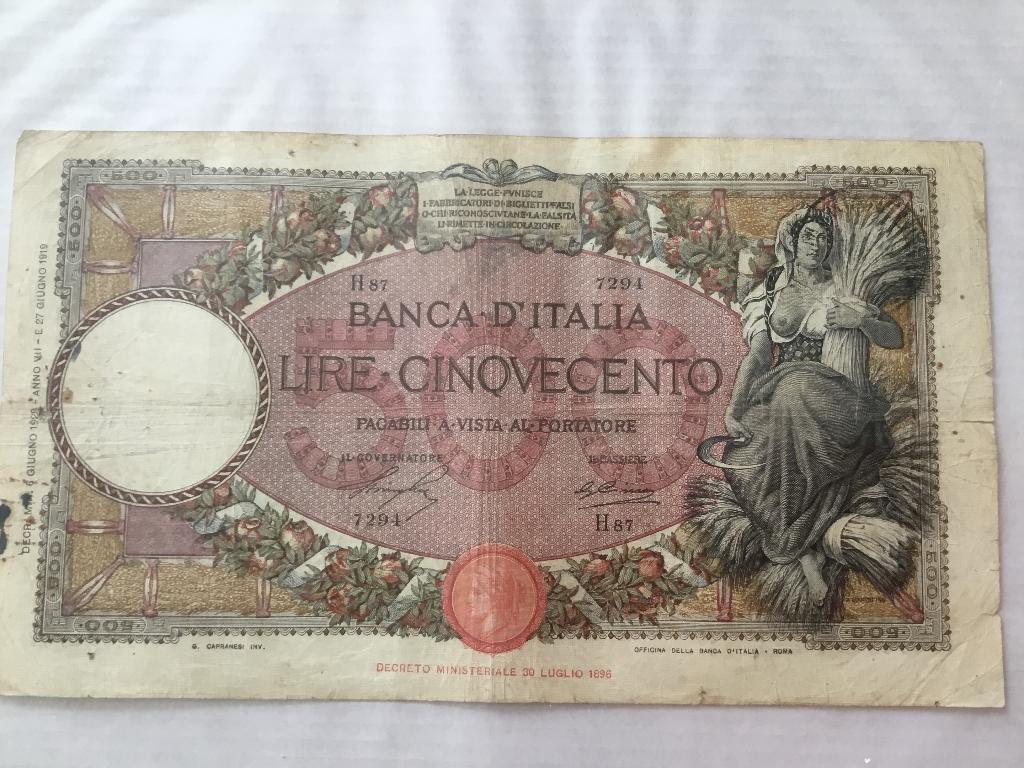 Bankbiljet 500 lire, Ophalen of Verzenden, Italië