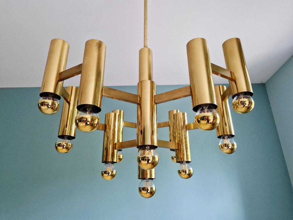 Lustre géométrique en laiton, G. Sciolari, Boulanger, 1970, Enlèvement