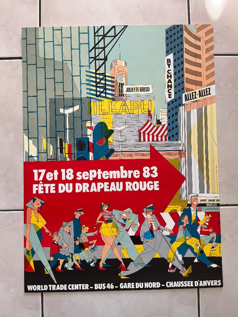 affiche de J-C SALEMI, fête du Drapeau Rouge 1983, signée., Collections, Posters & Affiches, Comme neuf, Publicité, Affiche ou Poster pour porte ou plus grand
