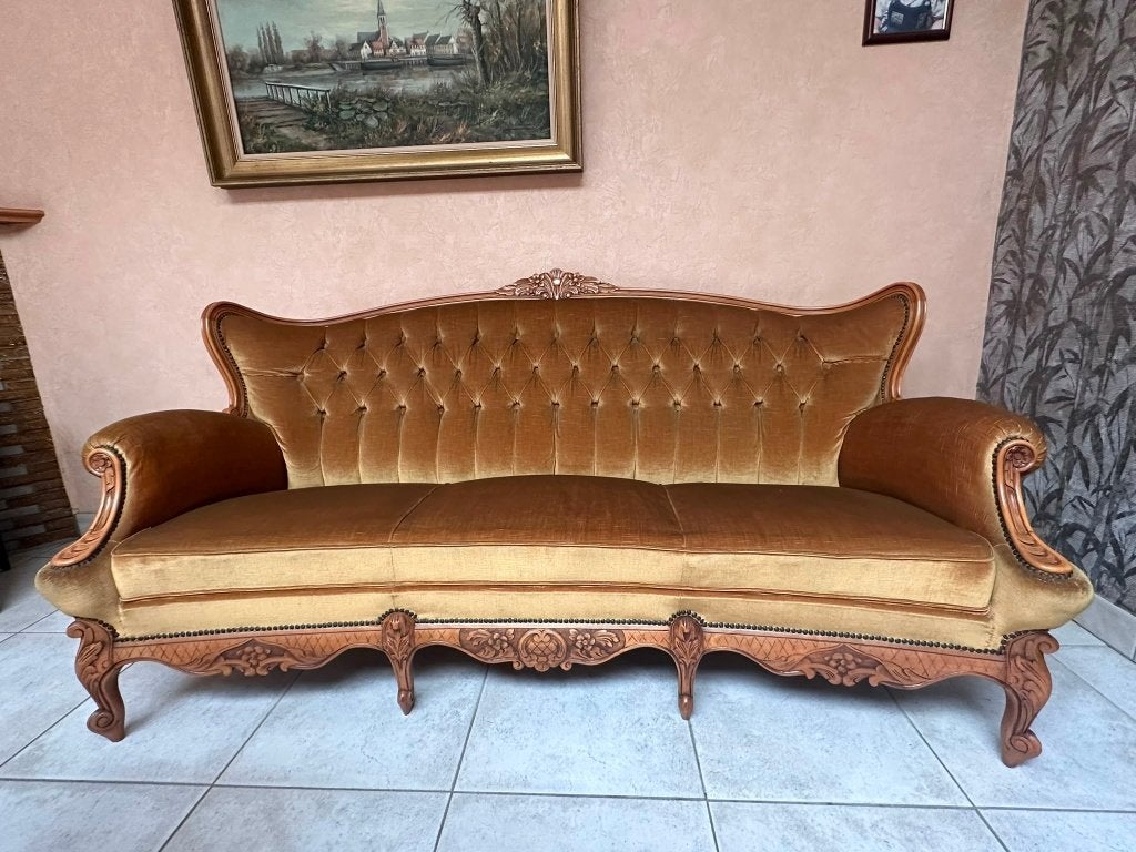 Prachtig klassiek salon – 3-zit + 2 fauteuils – massief hout, Huis en Inrichting, Zetels | Zetels, Ophalen, Overige materialen
