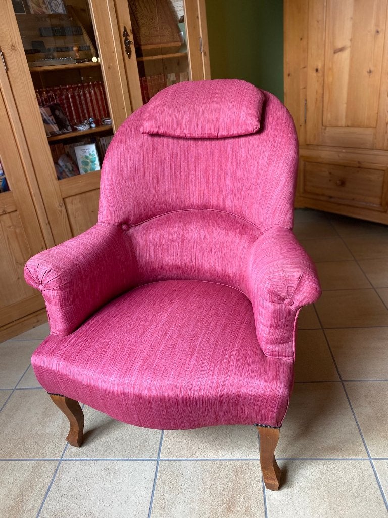 Fauteuil de style crapaud vintage, Ophalen, Hout, 75 tot 100 cm, Zo goed als nieuw
