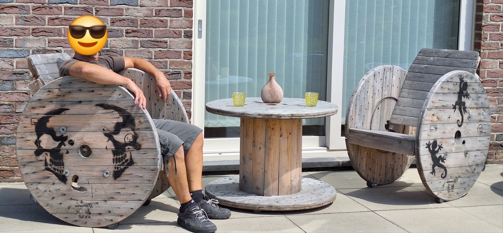 Salon de jardin bobines de bois, Tuin en Terras, Tuinsets en Loungesets, Ophalen, Gebruikt, Hout, 2 zitplaatsen