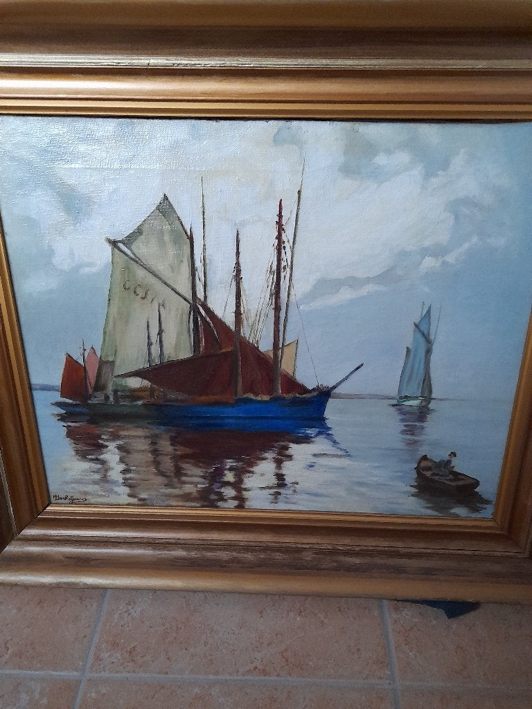 Schilderij marinezicht, Antiek en Kunst, Kunst | Schilderijen | Klassiek, Ophalen, Maritiem / water, Doek, Olieverf