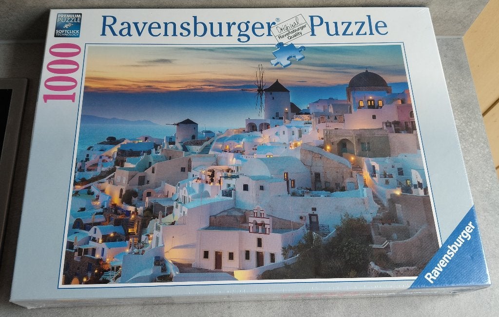 puzzel ravensburger avond in santorini 1000 stuks, Ophalen of Verzenden, 500 t/m 1500 stukjes, Nieuw, Legpuzzel