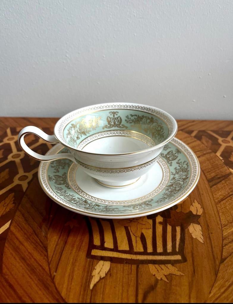 Wedgwood Columbia Green set van 5 kopjes en 5 schotels, Antiek en Kunst, Ophalen
