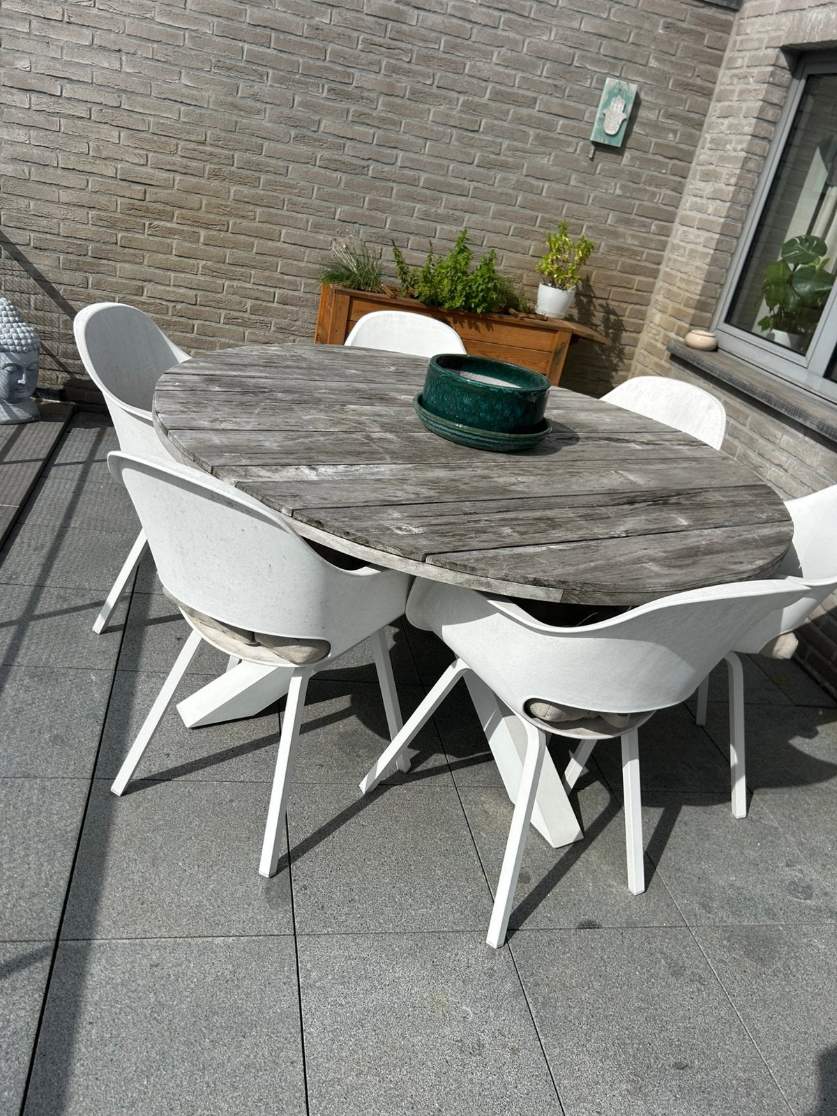Tuinset ronde eettafel en 6 stoelen, Ophalen, Zo goed als nieuw, Eettafel, Tuinset