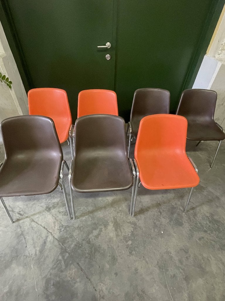 Chaises orange et marron / oranje en bruine stoelen, Autres couleurs, Métal, Enlèvement, Cinq, Six Chaises ou plus