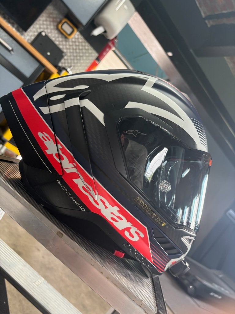 Alpinestars Supertech R10 Motorhelm M + Cardo Intercom + Tas, Ophalen, Tweedehands, M, Integraalhelm