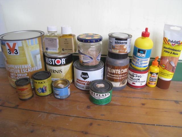 15 potten vernis, verguldsel, verglazer, porienvuller, enz.., Doe-het-zelf en Bouw, Ophalen