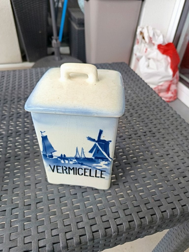 Bocal de rangement en céramique Delfts Urbach Freres, Pot de stockage, Enlèvement, Pierre/céramique, Bleu