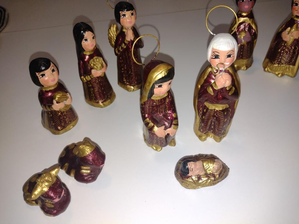 Vintage handbeschilderde kerststal figuren Mexico, Diversen, Ophalen