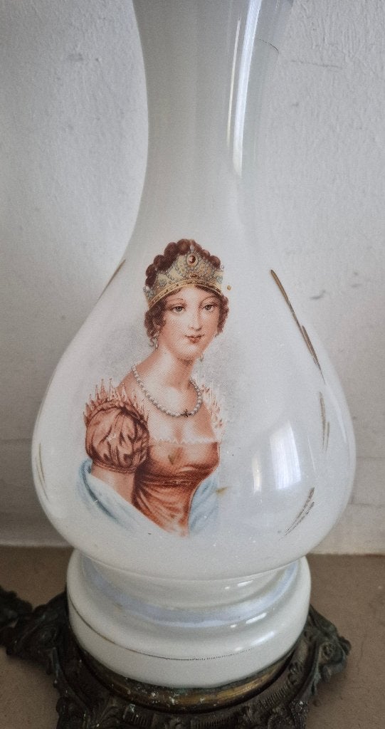 opaline glazen napoleon josephine portret olielampen, Ophalen of Verzenden