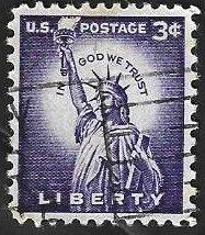 1 Postzegel USA 1954Liberty Vrijheidsbeeld, Ophalen of Verzenden, Gestempeld, Noord-Amerika