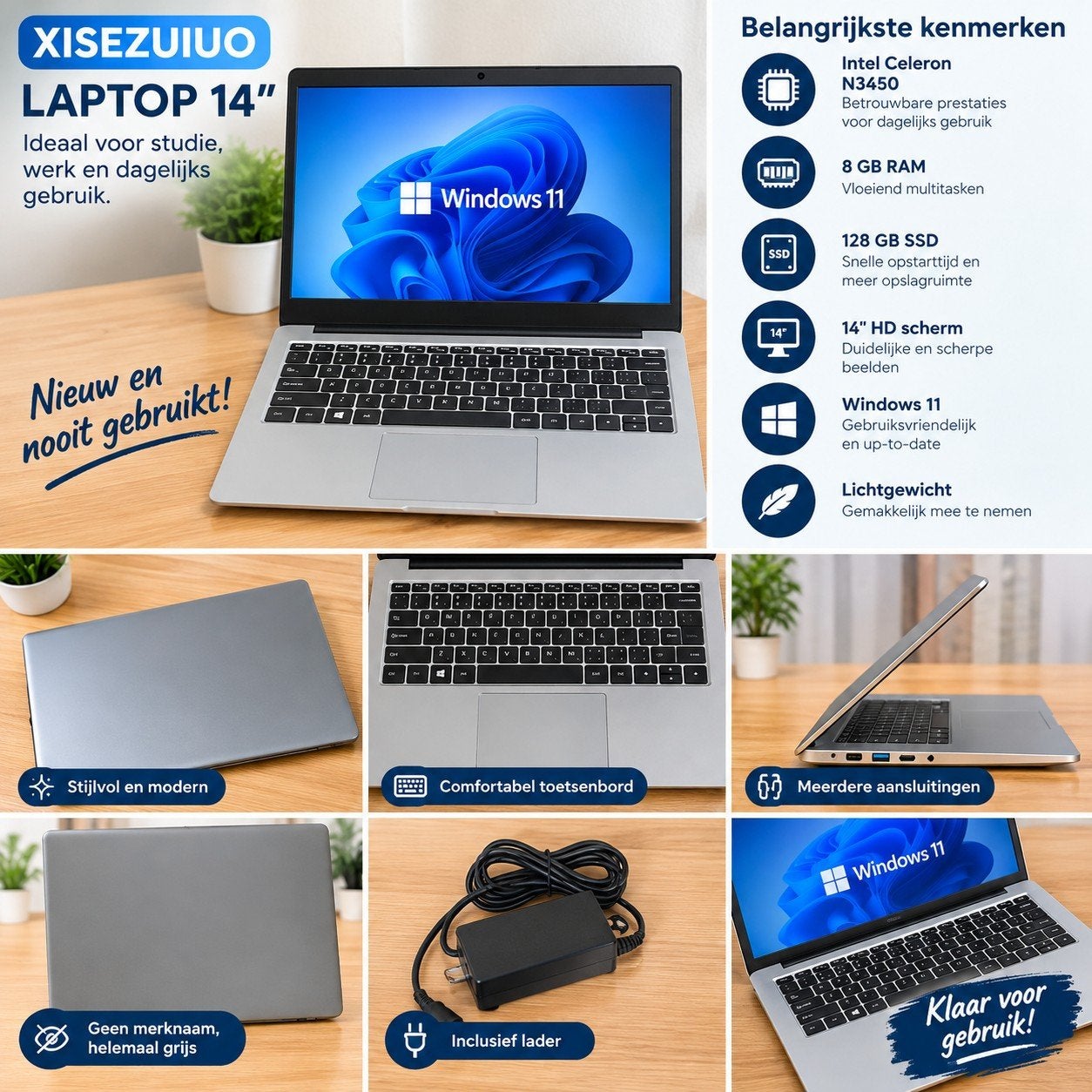 Nieuwe laptop 14 inch – 8 GB RAM – 128 GB SSD – nooit gebrui, Computers en Software, Ophalen of Verzenden, 14 inch, 8 GB, SSD