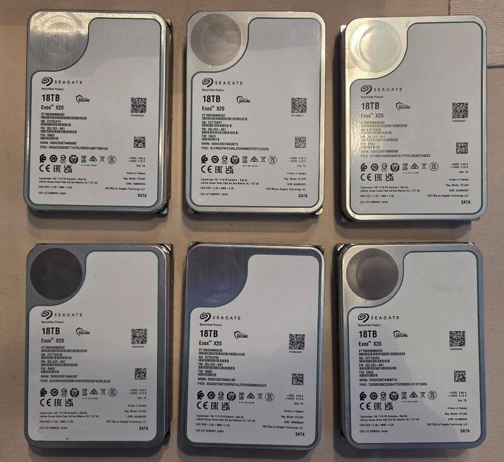5x 18 TB Seagate Exos X20 HD harde schijven, Intern, Gebruikt, Ophalen of Verzenden, SATA