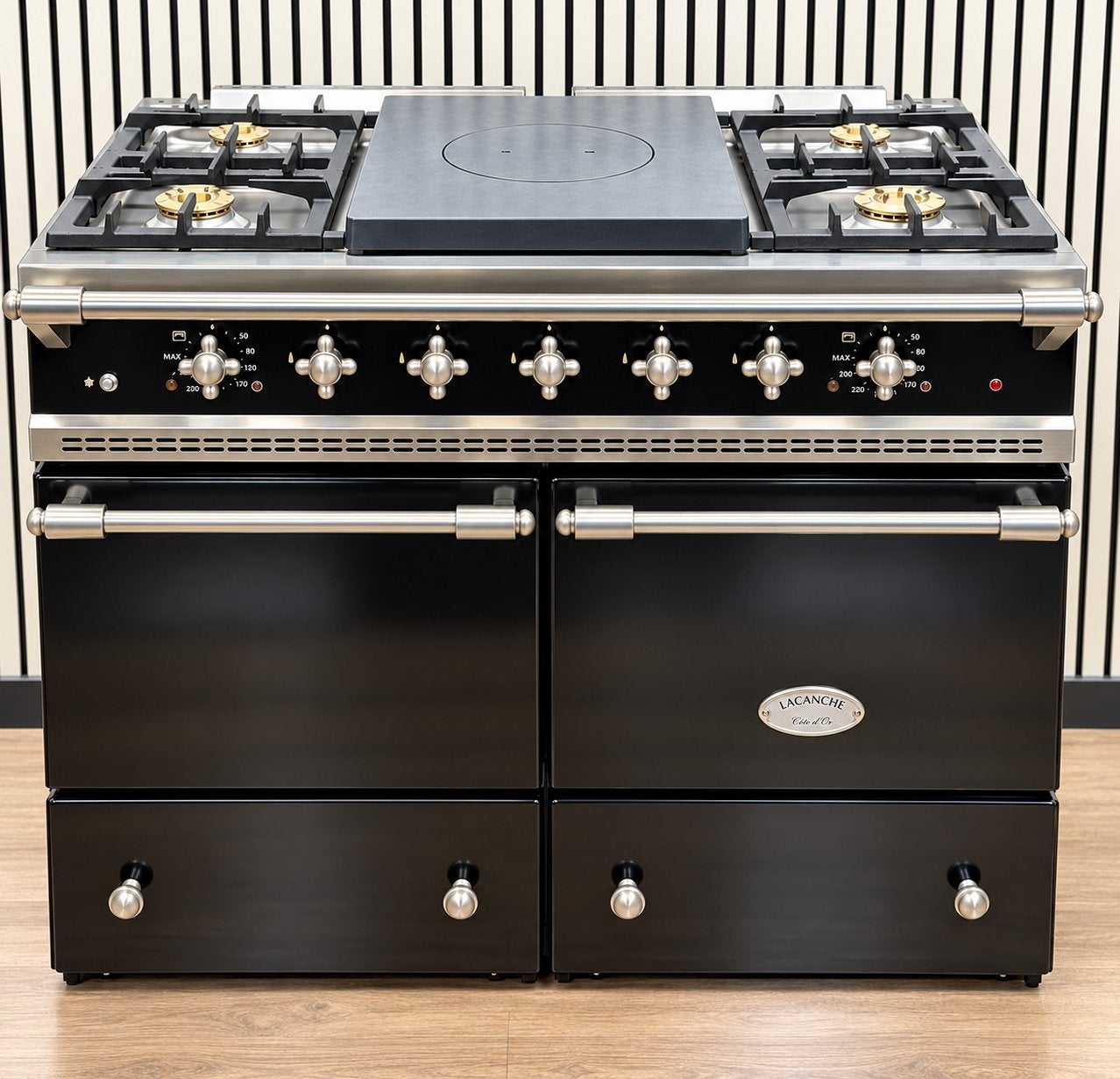 Lacanche 100 cm Zwart Coupe de Feu 2 Ovens RVS/Chroom, Maison & Meubles, Enlèvement ou Envoi