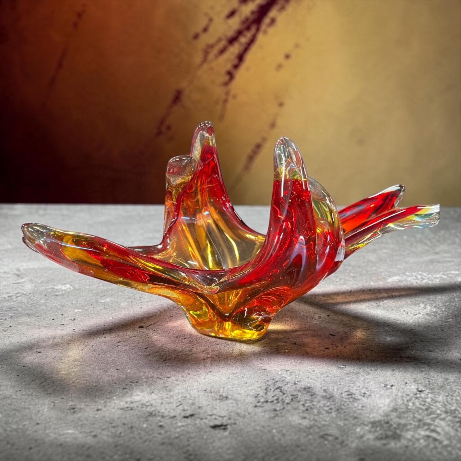 Vintage glazen murano oranje rood SWIRL kom / schaal, Ophalen of Verzenden, Schaal, Oranje