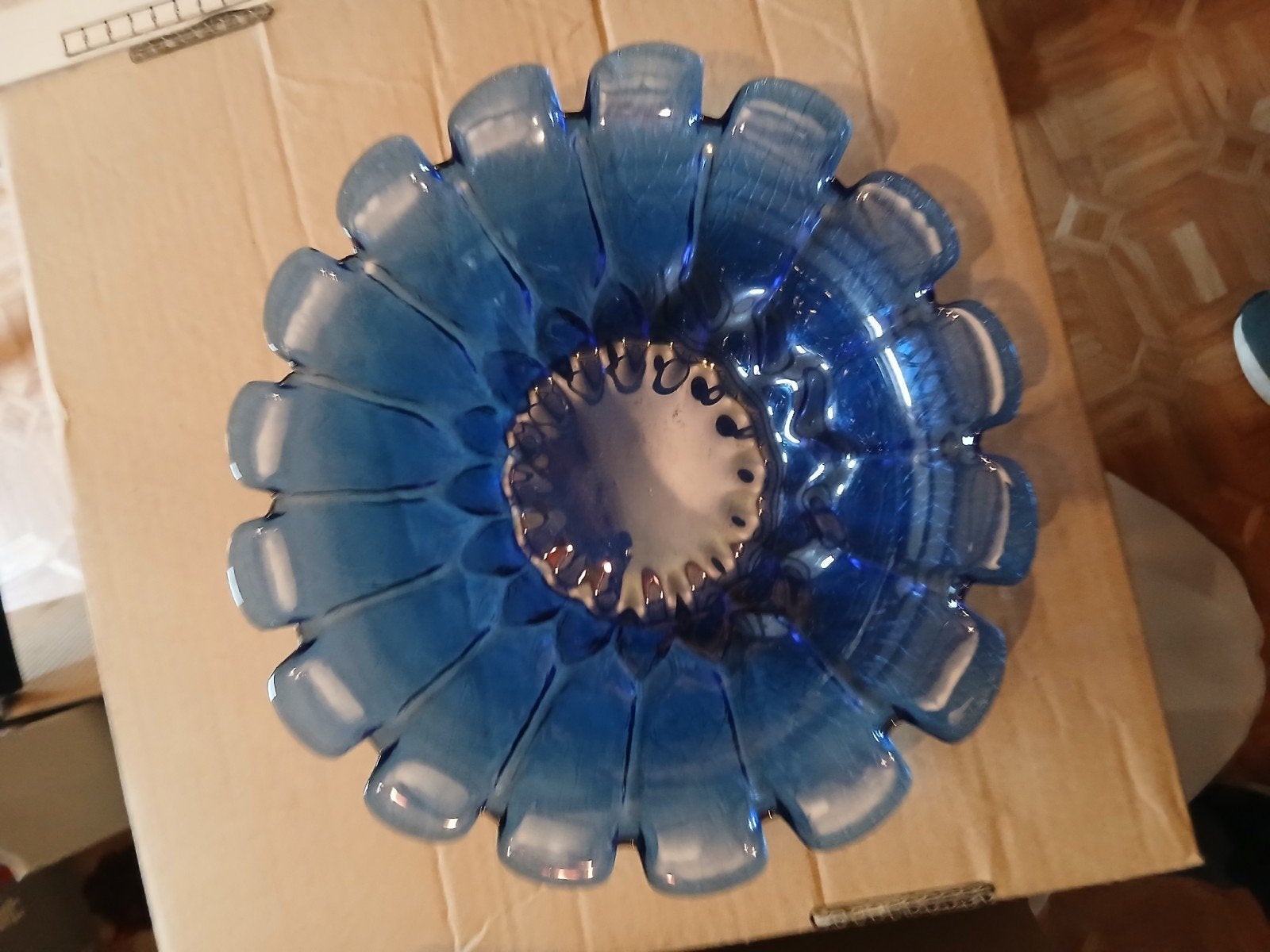Coupe / Misa vintage en verre pressé bleu cobalt, Enlèvement ou Envoi, Rond, Verre, Panier