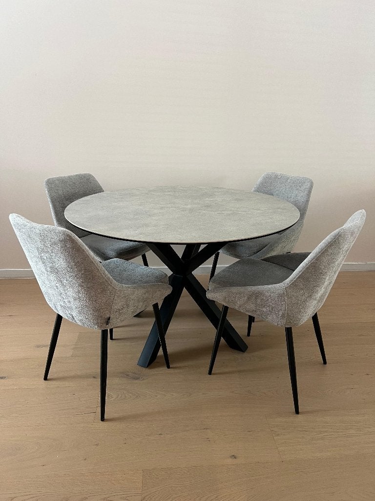 Ronde eettafel met 4 stoelen, Huis en Inrichting, Tafels | Eettafels, Ophalen, Overige materialen, Rond, Zo goed als nieuw