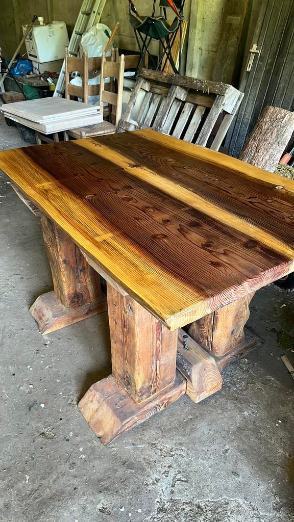 MASSIEVE UNIEK GEMAAKTE EETTAFEL BEUK/ EIK, Ophalen, Eikenhout, 100 tot 150 cm, Nieuw
